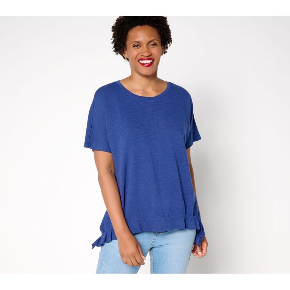 Warner Bros. Women's Top Plus Sz 2X 100% Cotton Ruched Hem Blue A697242